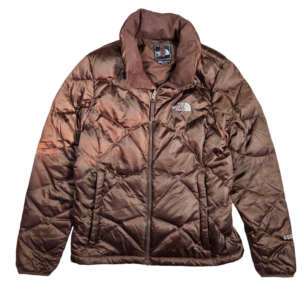 The North Face Womens 550 Down Puffer Jacket Brown Diamond Quilted M Outdoors